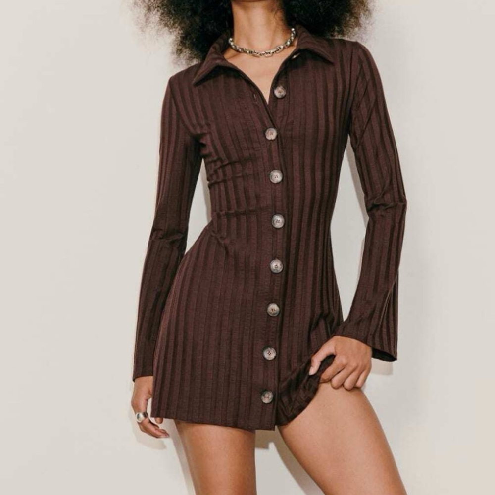 NWT  | REFORMATION Benton Knit Mini Dress | SMALL | Brown